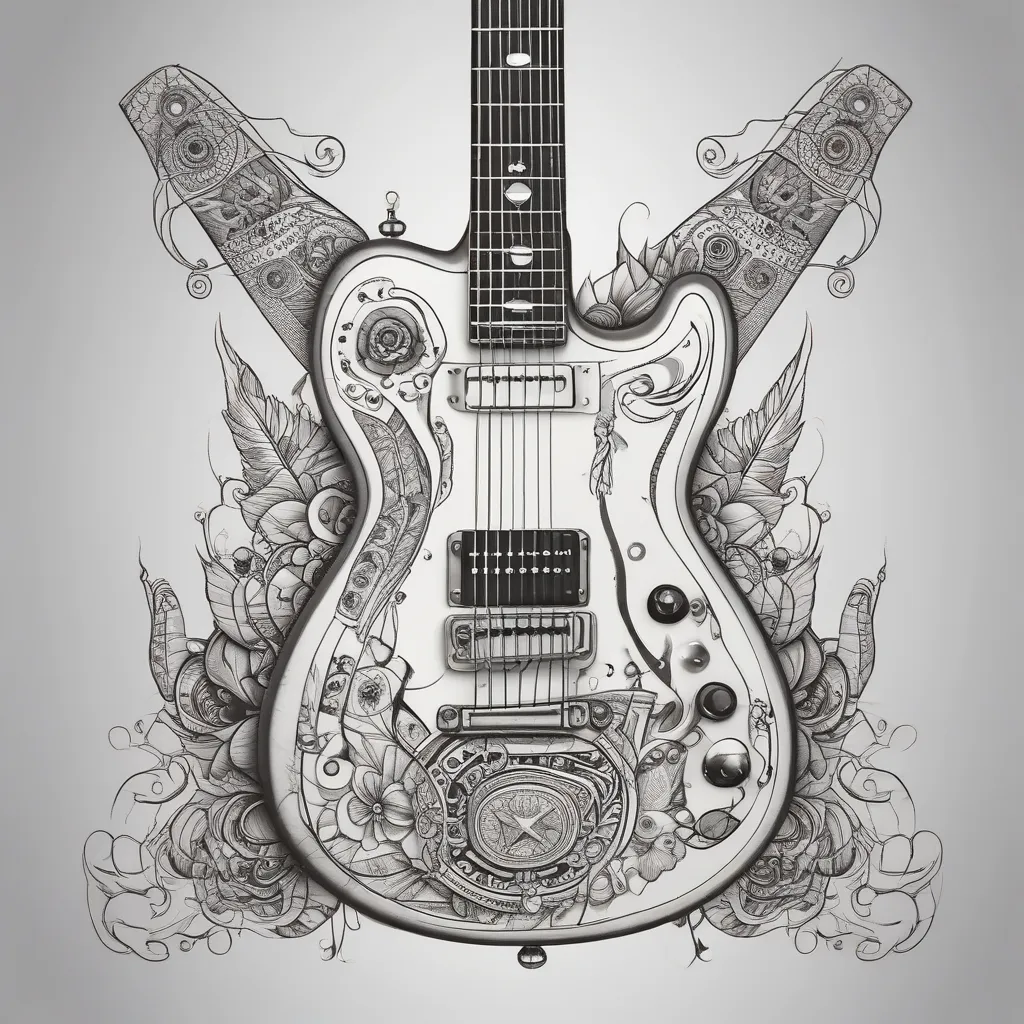 Electric guitar with patterns and triangles 문신