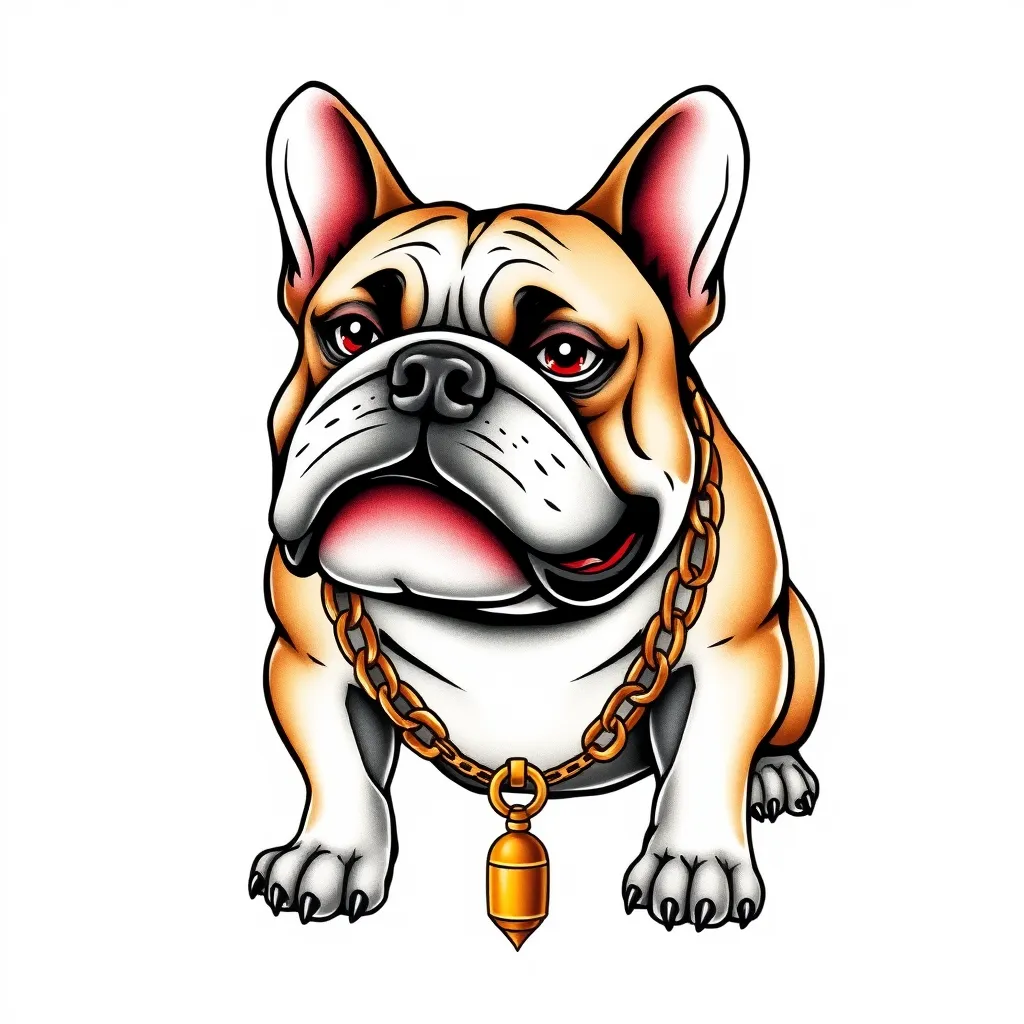 BULLDOG INGLES CON CORONA Y CADENA DE ORO tattoo