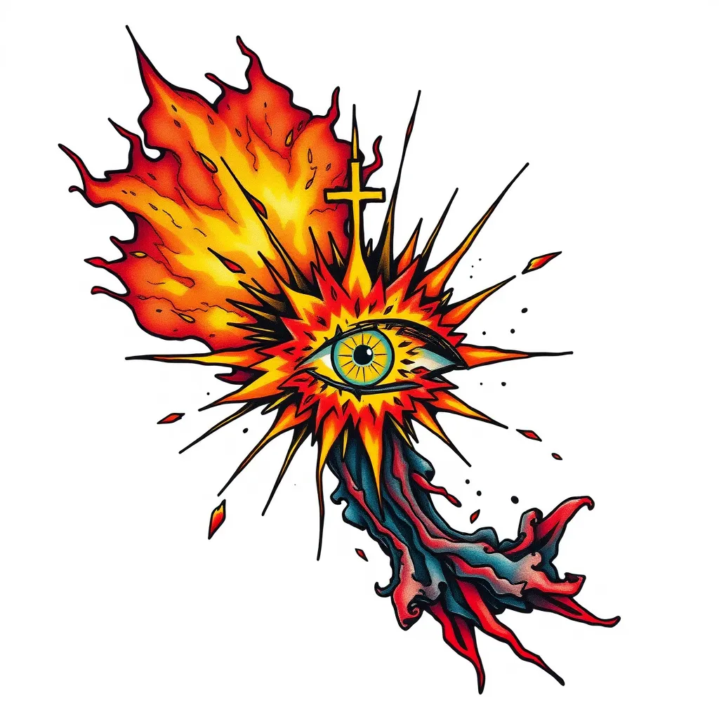 Explosion, Christian faith, expressing the pinnacle of everything, eye, ignite tattoo