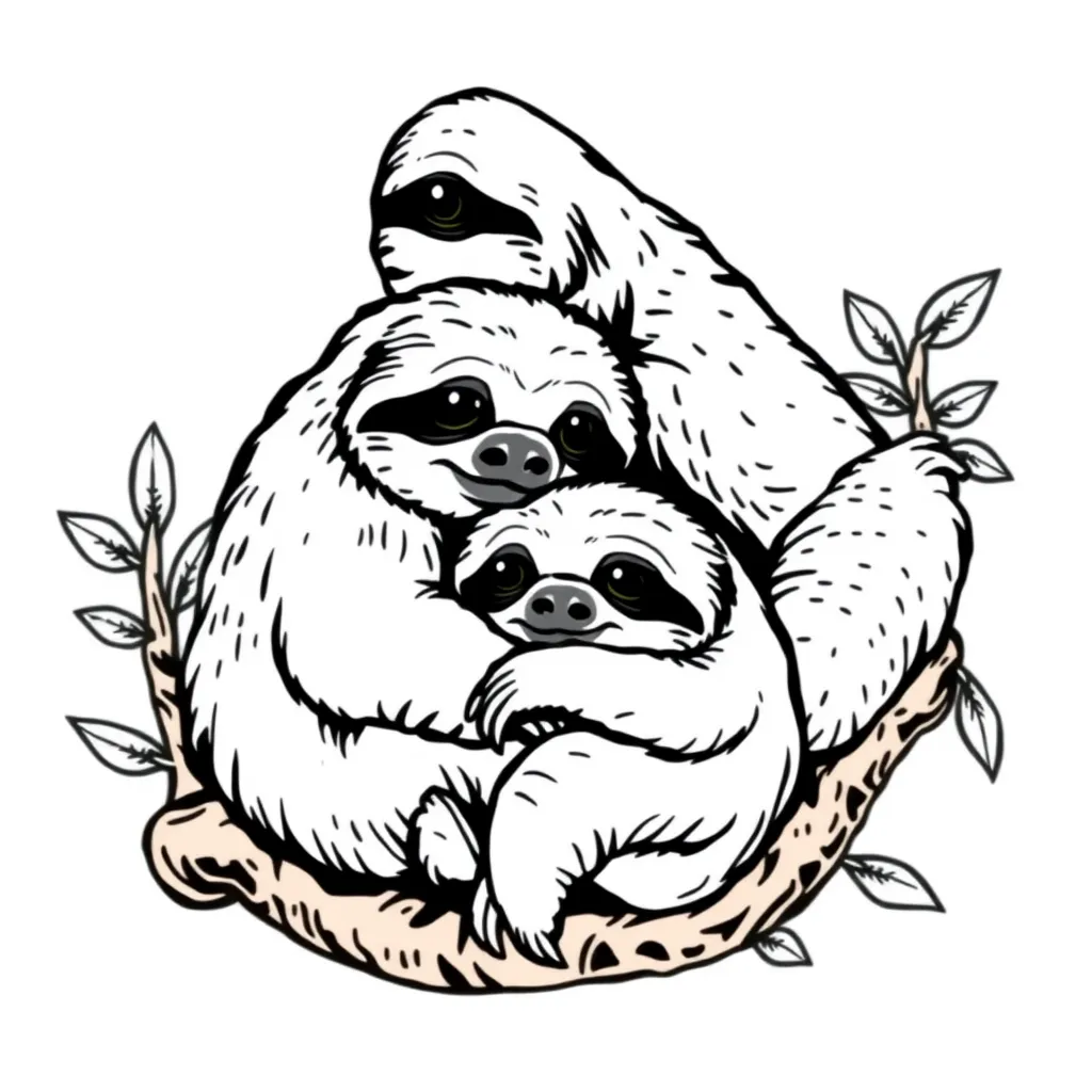 family of 3 sloths tatuagem