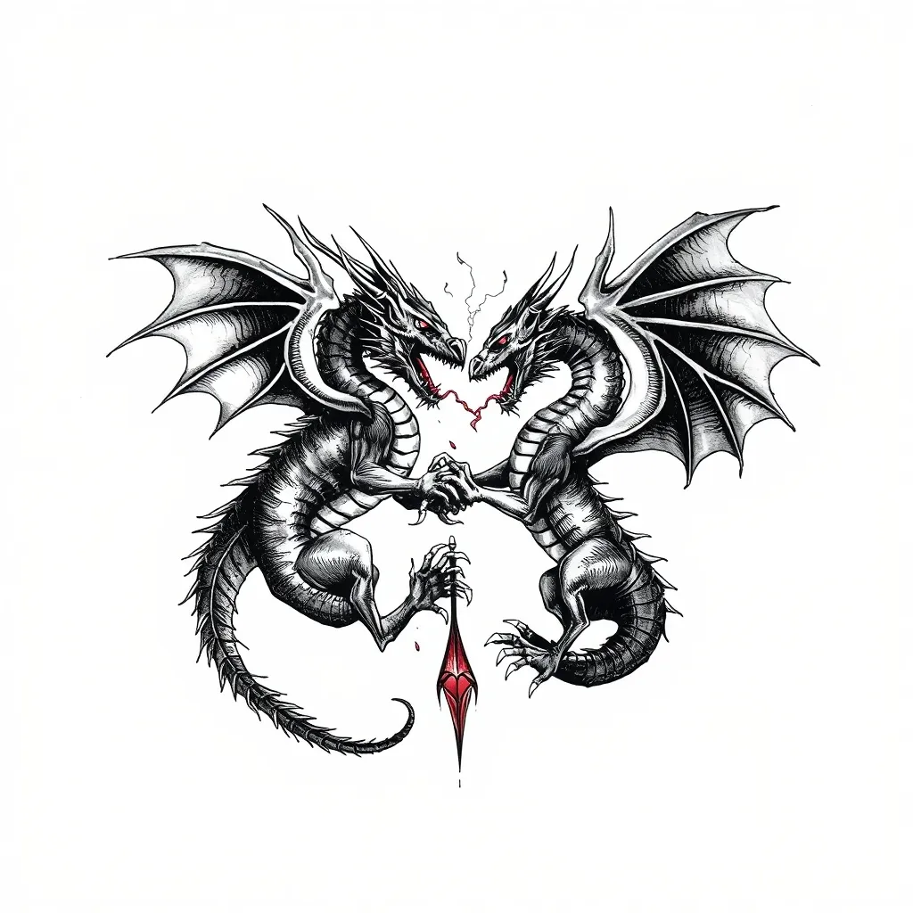combat entre 2 dragons tatuaggio