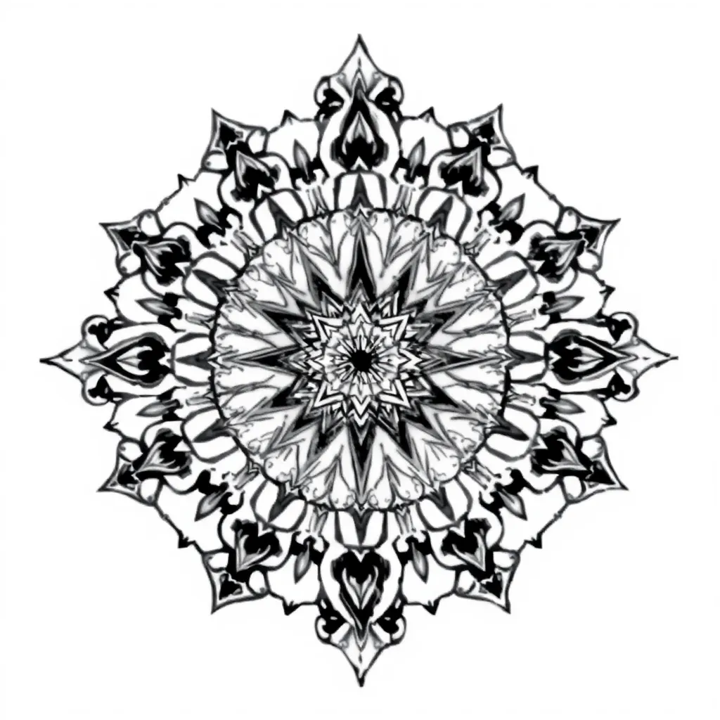 Tatouage ornemental style mandala black work en ligne fine et épaisse, masculin, avec le prénom de ma fille Luna intégrer dedans
 tattoo