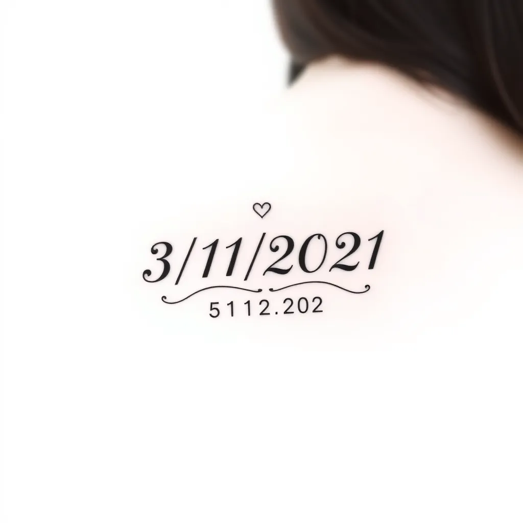 fineline tatuaggio coppia con data 3/11/2021 in numero romano e altri disegni piccoli intorno  tattoo