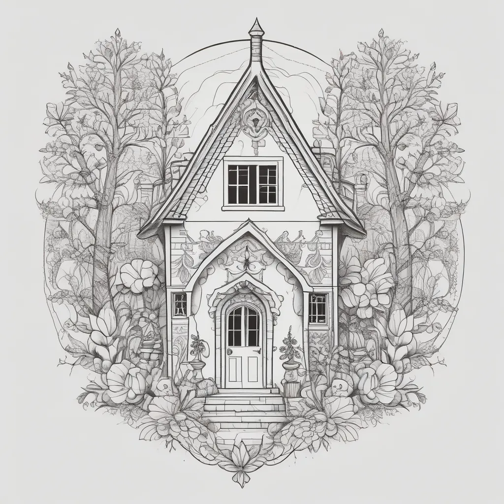 Fine line minimalistic tattoo about a Small Nordic house, Amsterdam and Stockholm Gamlan Stan style 入れ墨