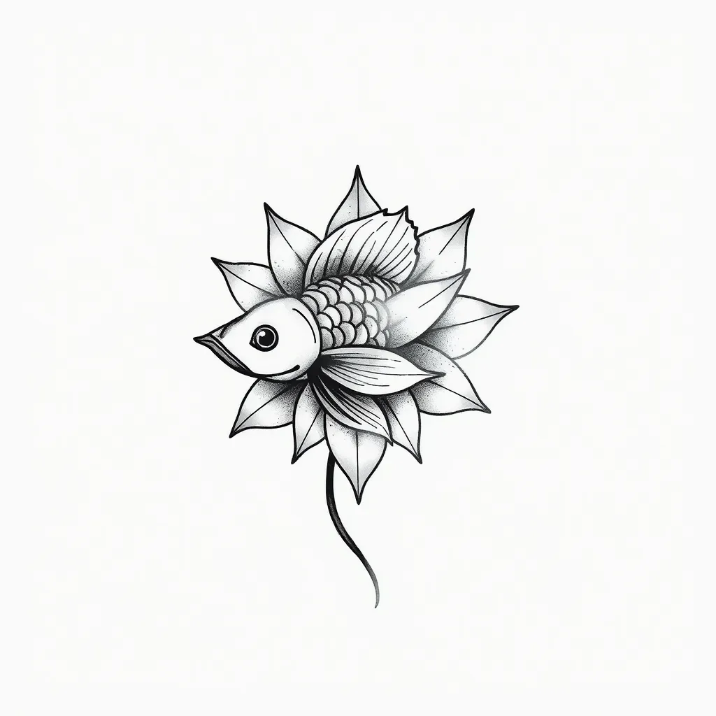 鱼 荷花 tattoo
