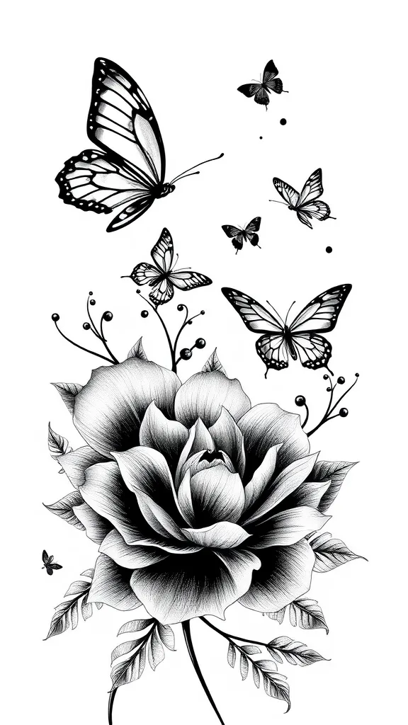 fleur et des papillons qui volent loin tatuaje