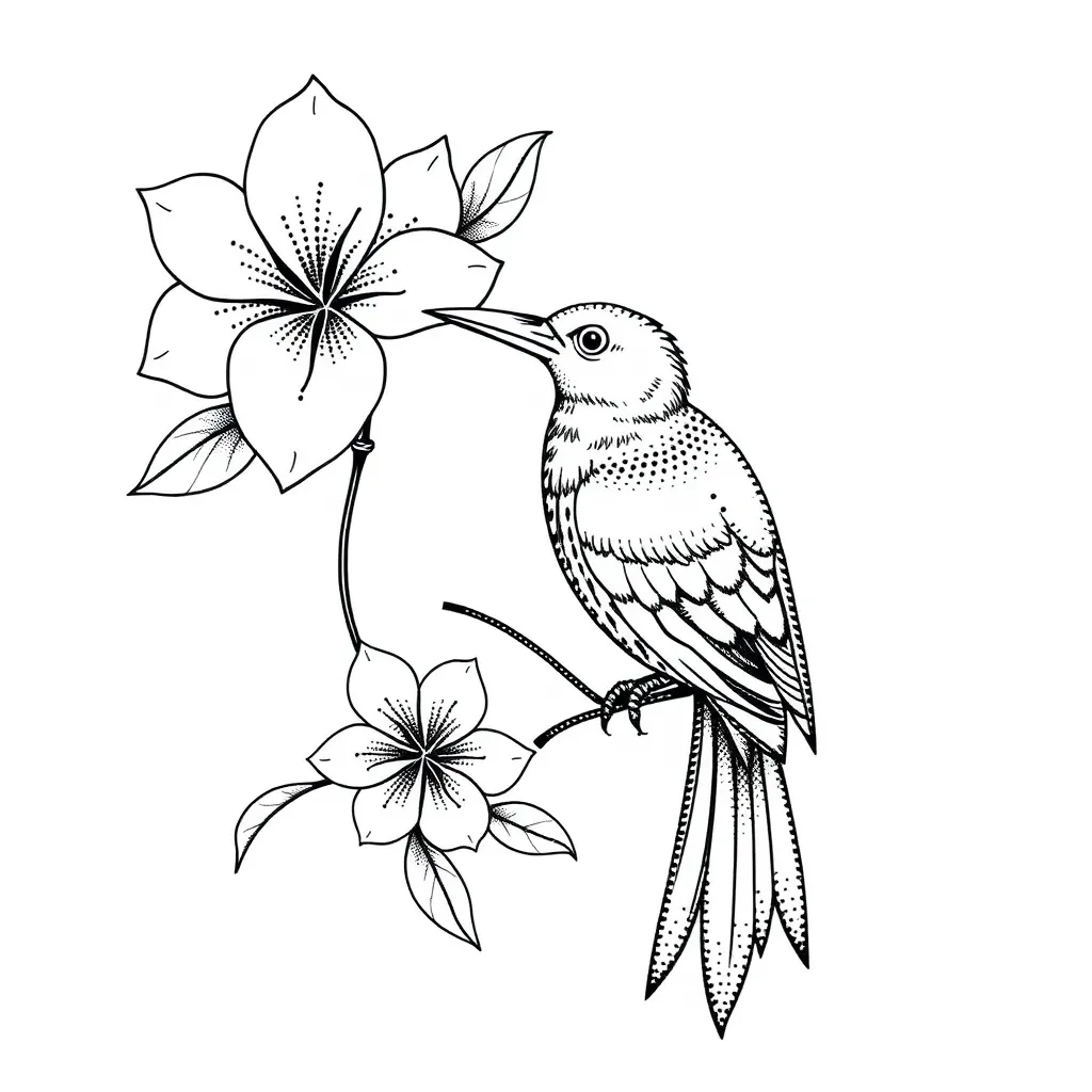 flowers tropical and bird tatoeage