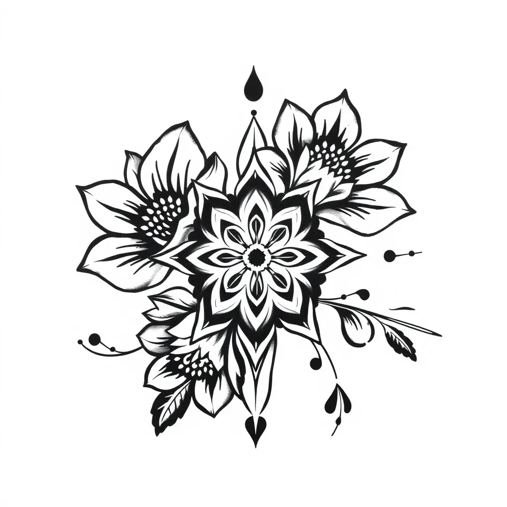 flores com uma referencia de mandalla tattoo