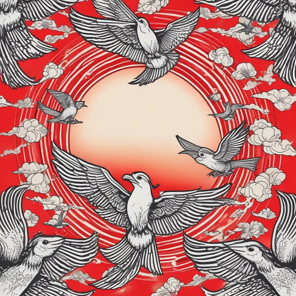 flying birds near the red sun 入れ墨