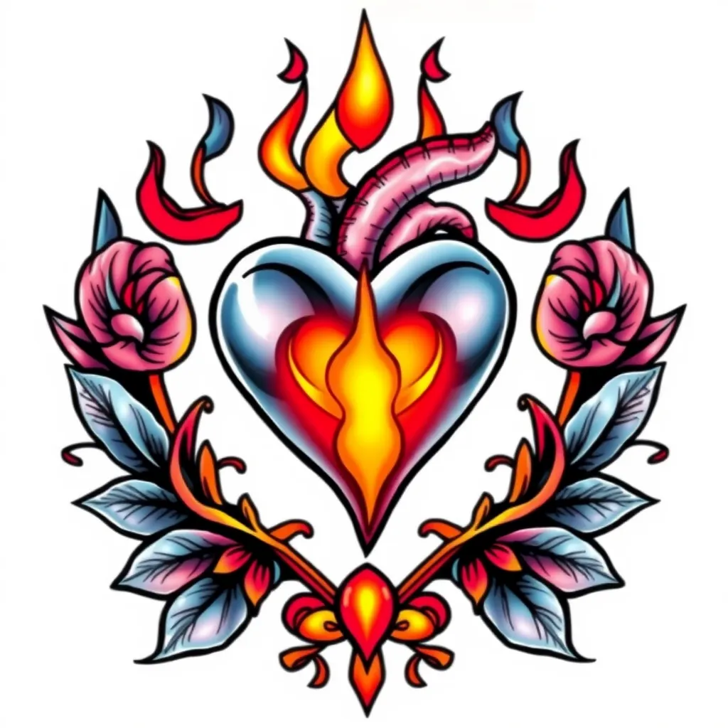 Follow your heart, burning heart tattoo