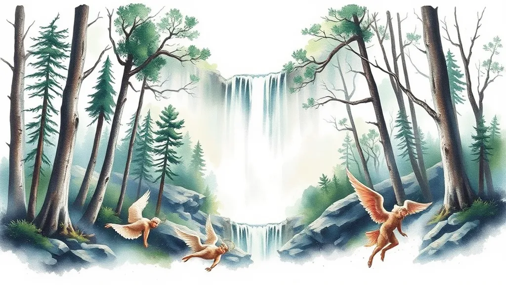 forest, waterfall, fallen angels татуировка