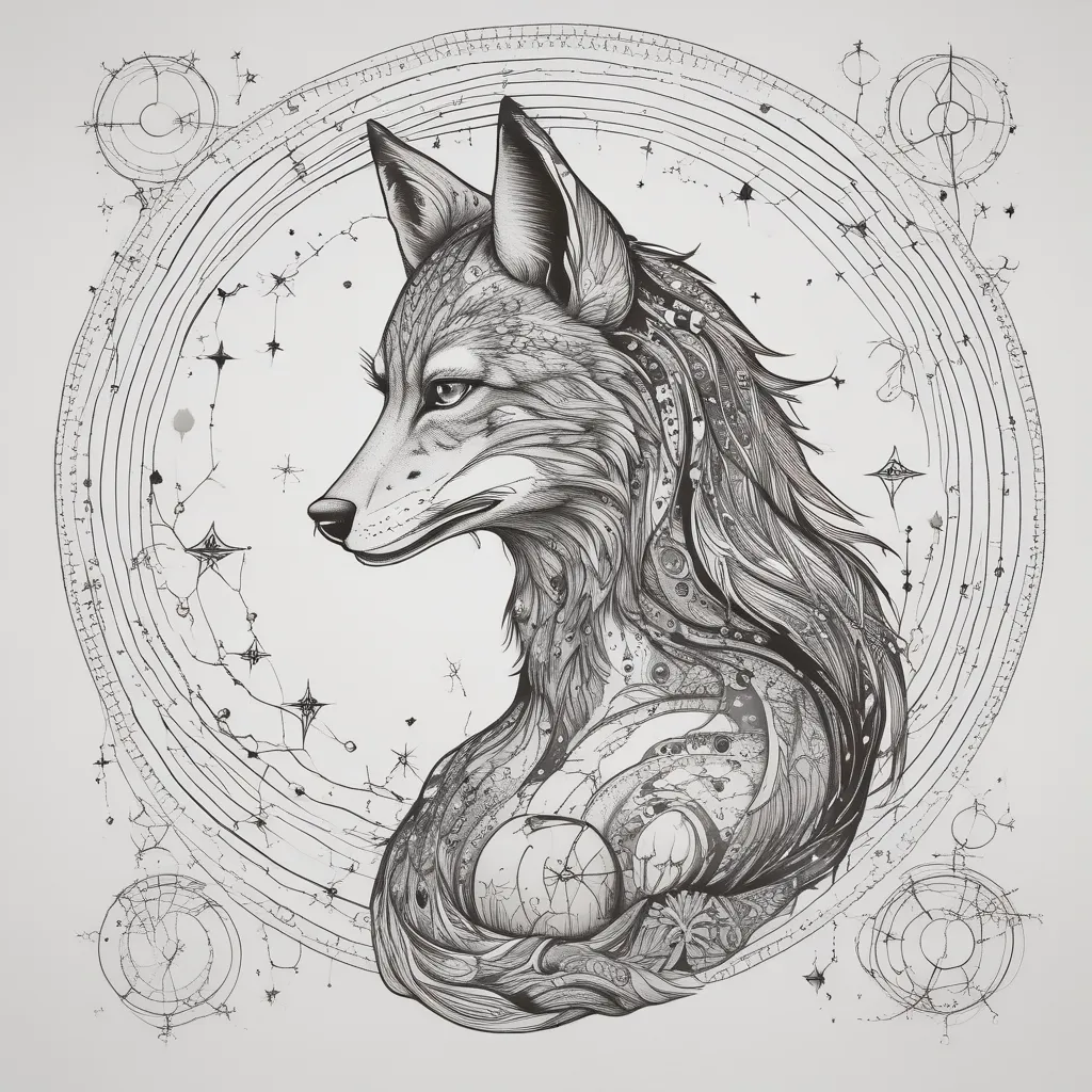 Fox woman with constellations and a moon टैटू