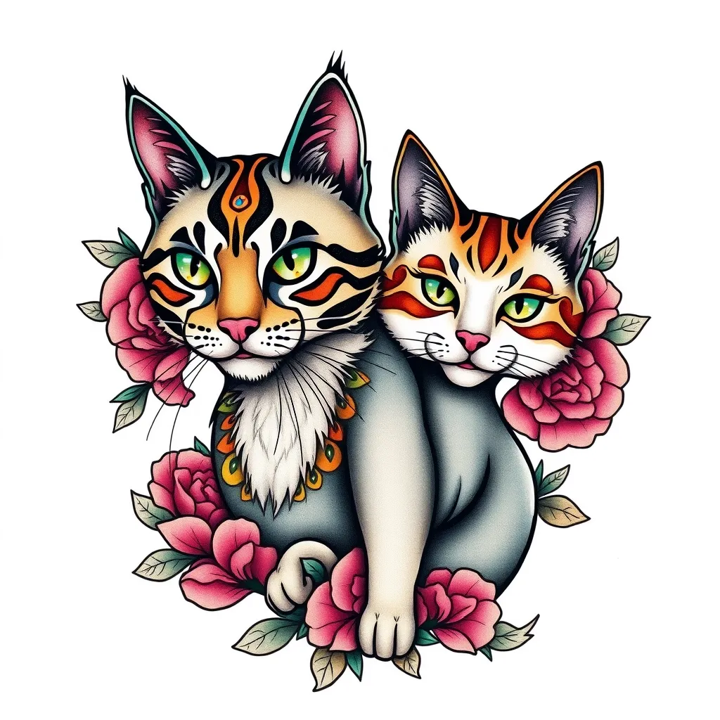 Gato frajola e rosas tattoo