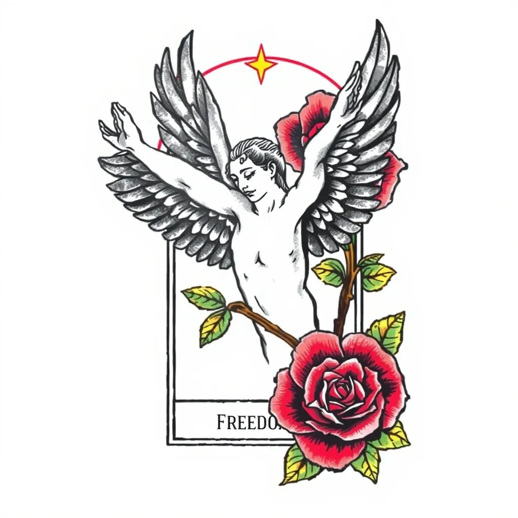 Freedom, rose, Tarot card Tätowierung