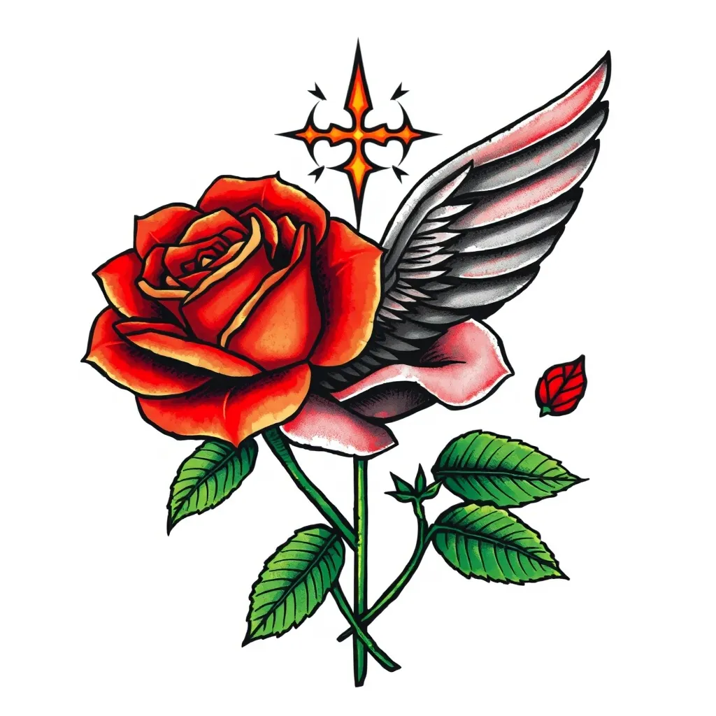 Freedom, rose, Tarot card Tätowierung