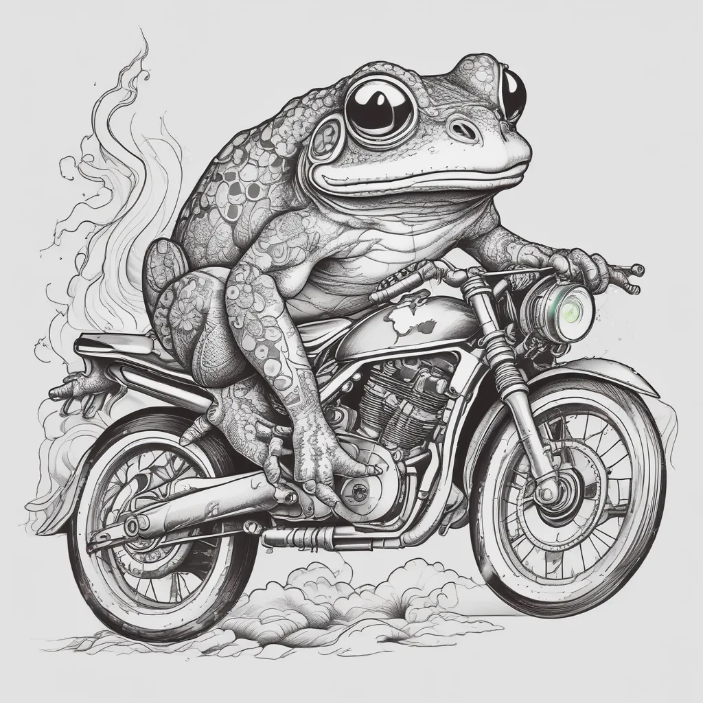 frog riding a motorcycle tetování