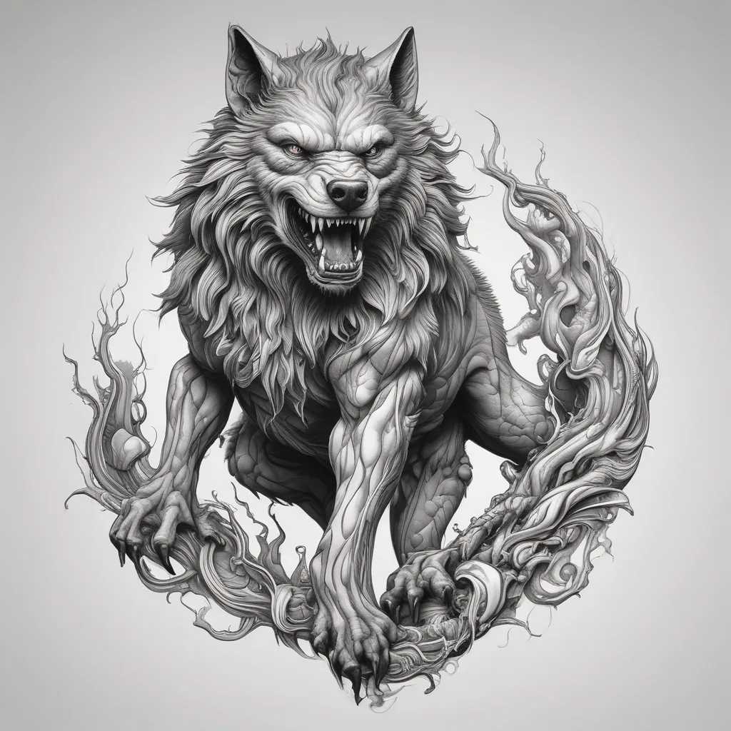 full body female werewolf tatuaggio