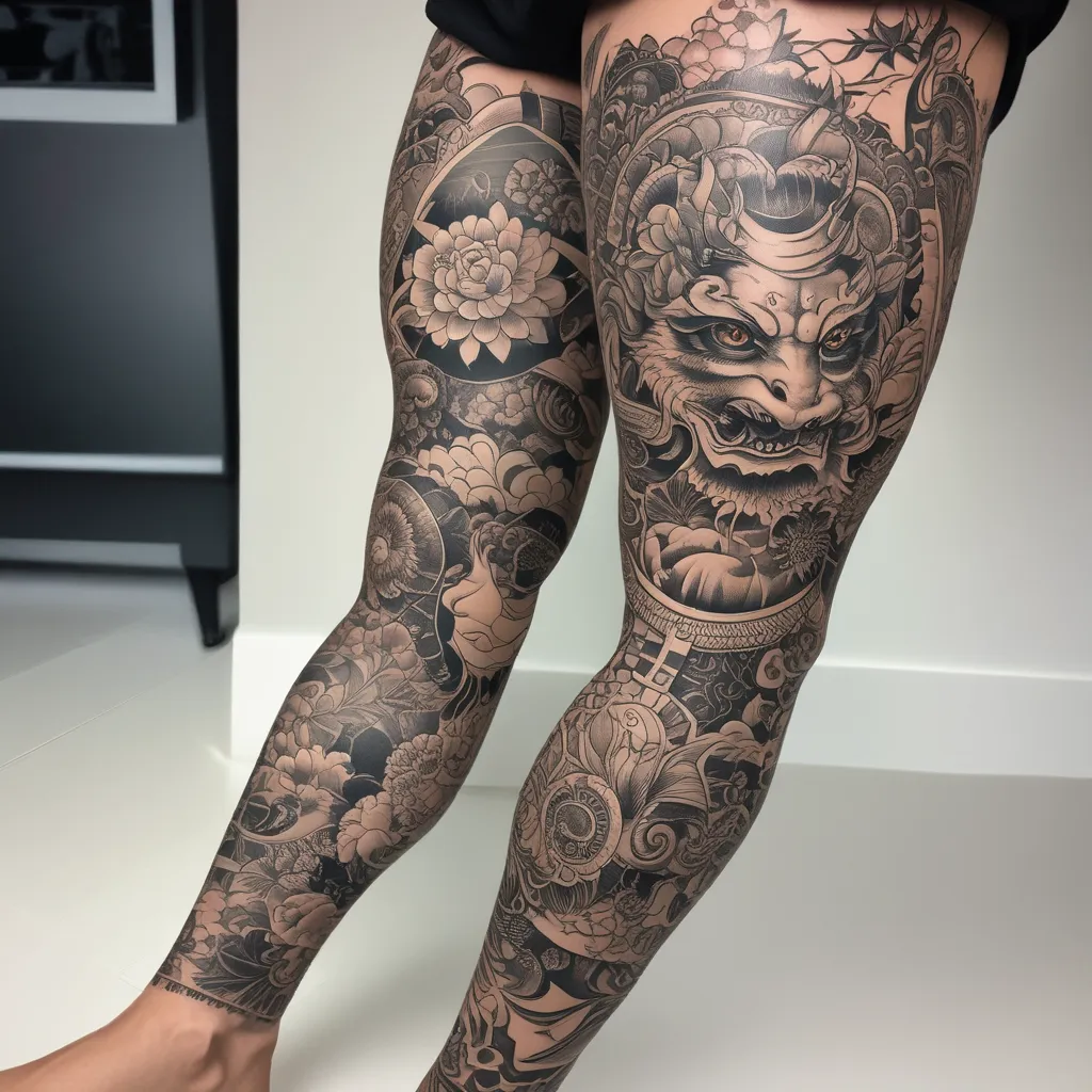 full leg  tatuaż