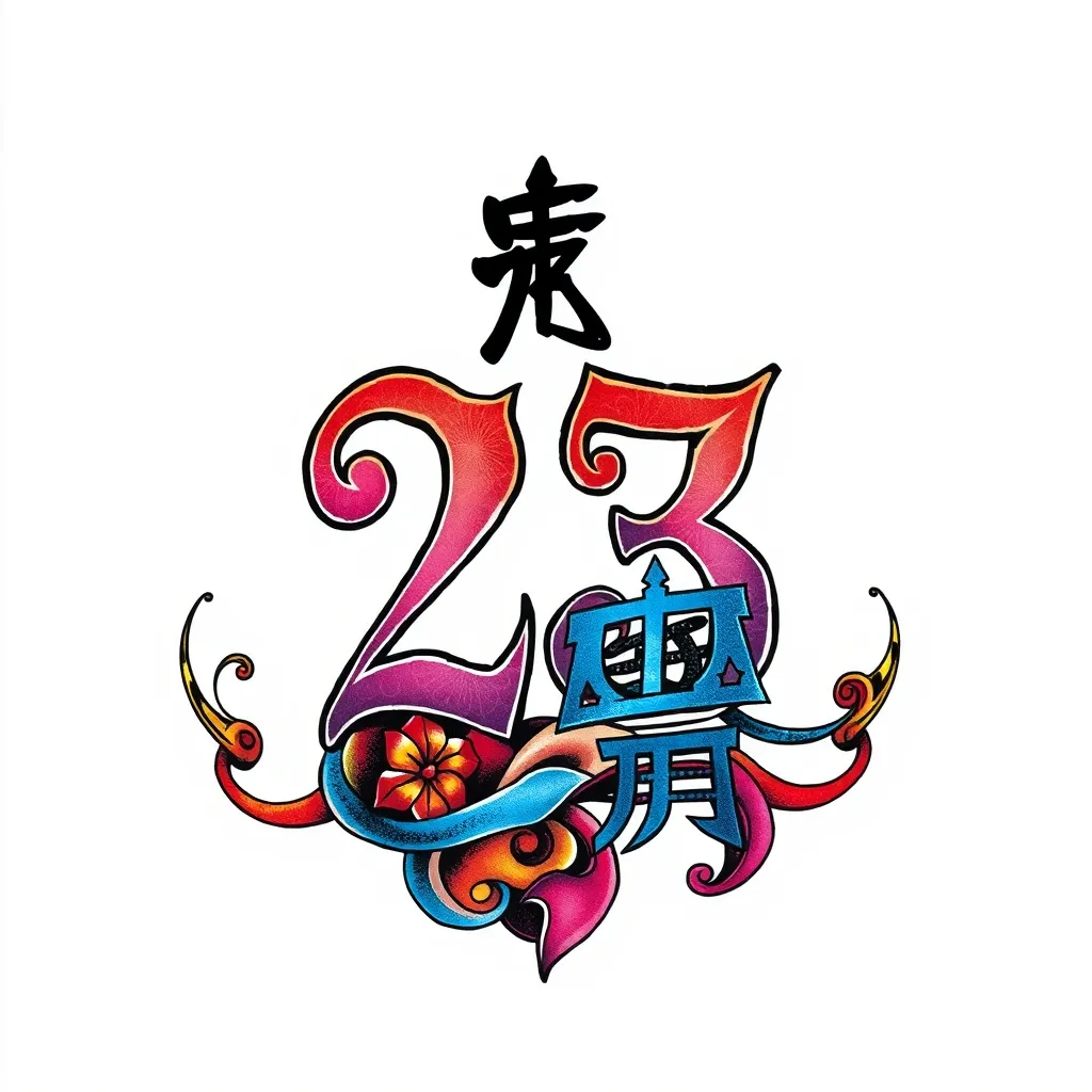 请生成一个包含23和∞的纹身图案 टैटू