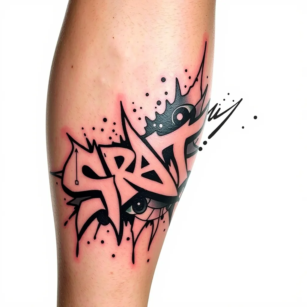 Gere uma imagem; Tatoo na panturrilha masculina adulto; lata de Mucilon original. Com originalidade وشم