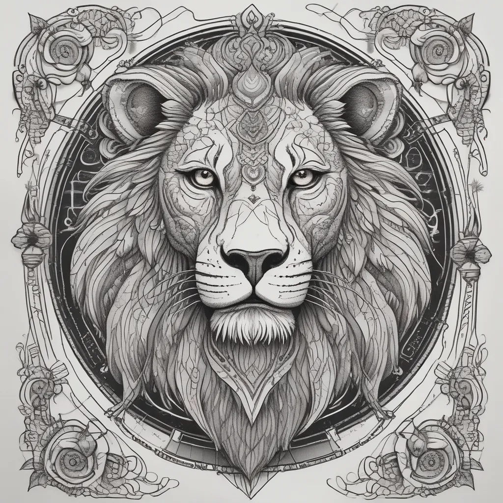 Generate an lion with 'Embroidery + Futuristic' artwork with thread details. tetování