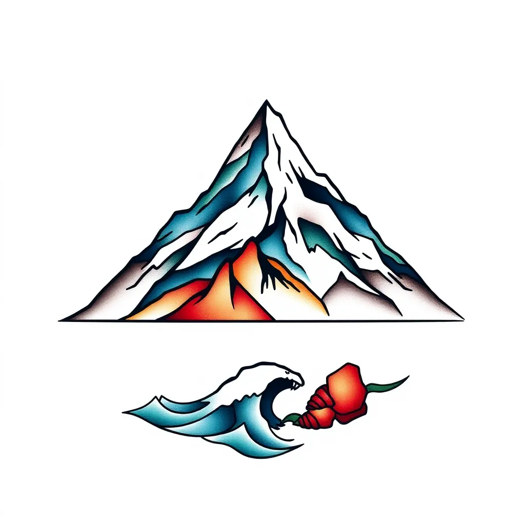 Geometric mountain with no sharp top and sea below tattoo