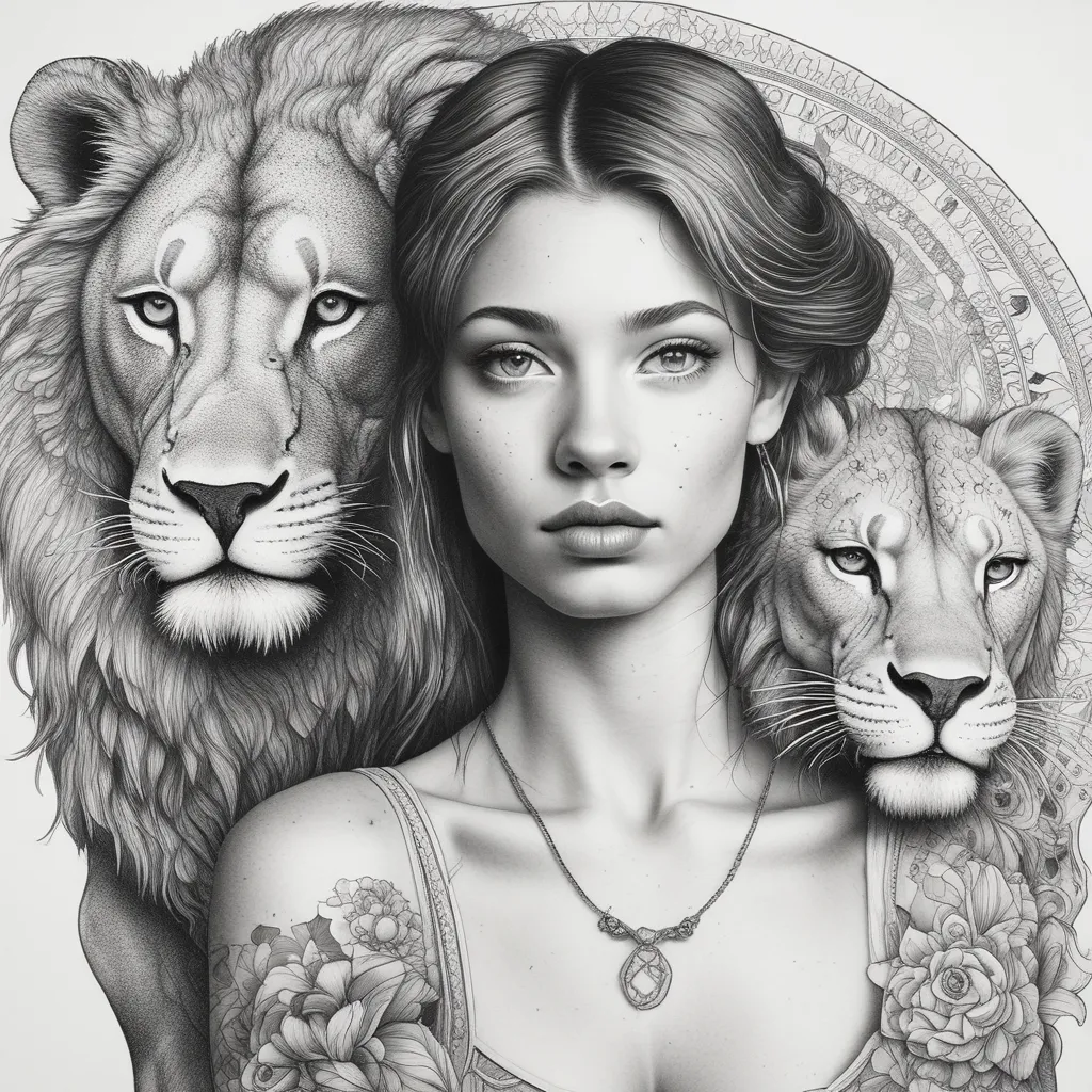 girl with lion tatuaż