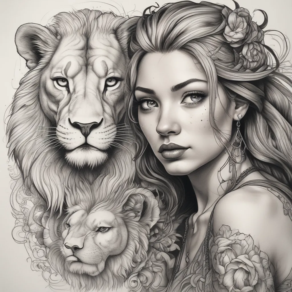 girl with the lion tatuaje