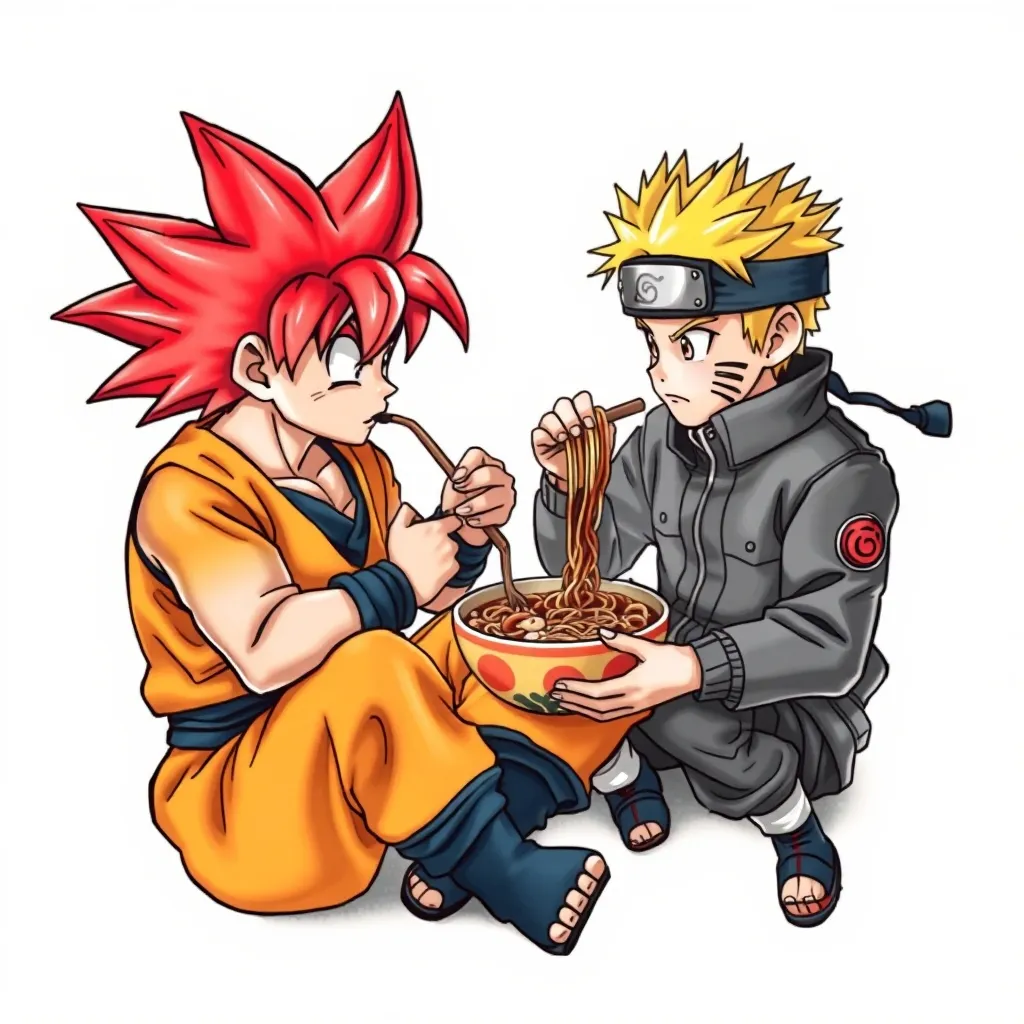Goku y Naruto sentado comiendo ramen  tetování