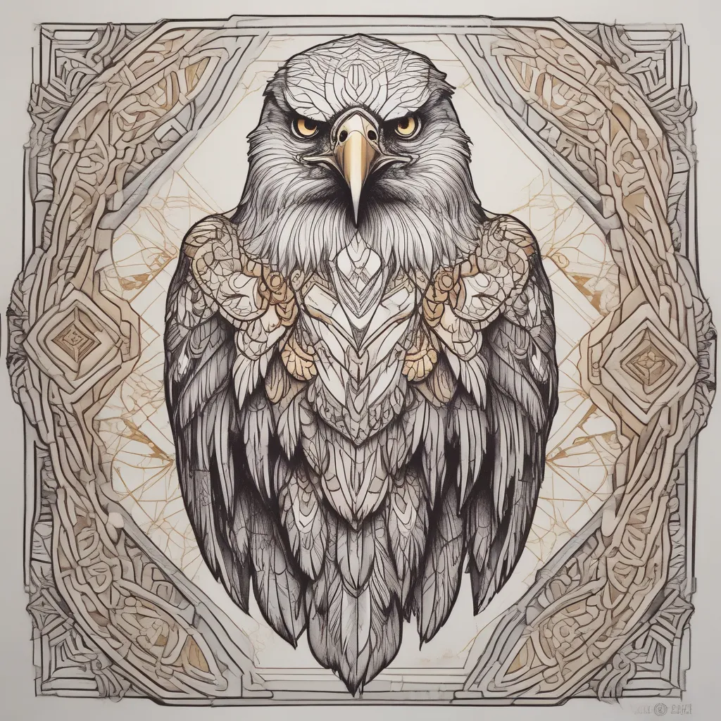 Golden Eagle with geometric pattern in background tatouage