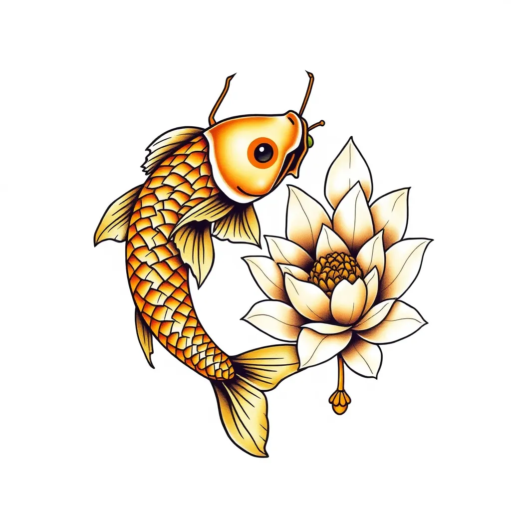 golden fish and lotus tattoo