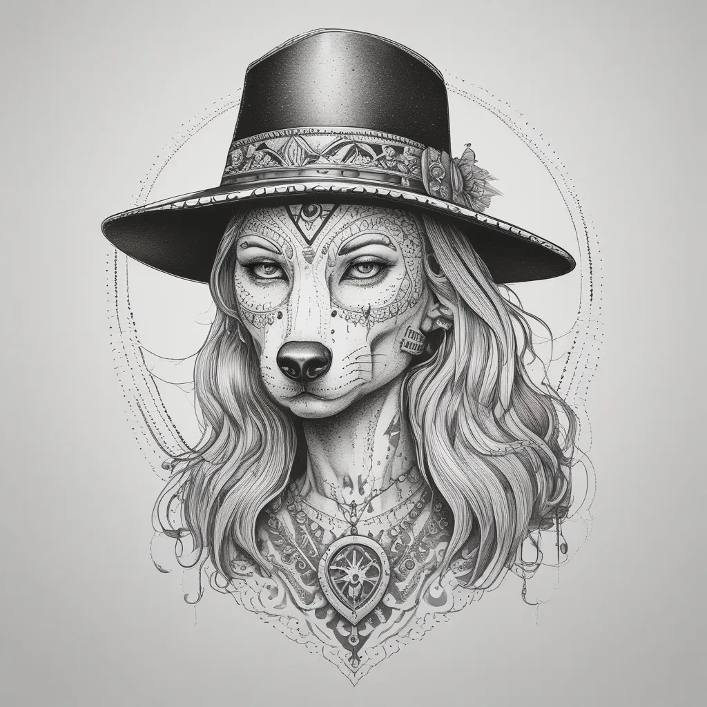 Goth woman, Wolfskull as hat,  وشم