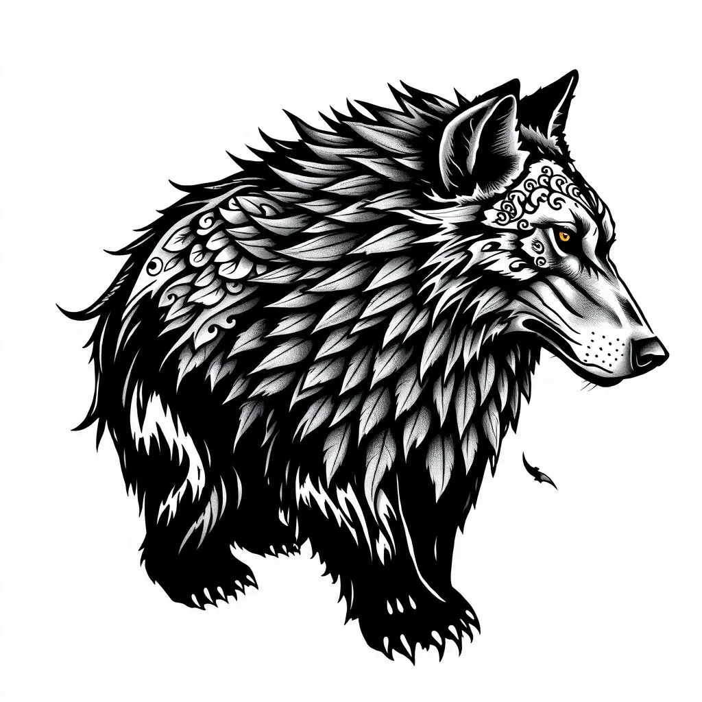 Grizzly Bear and Wolf татуировка