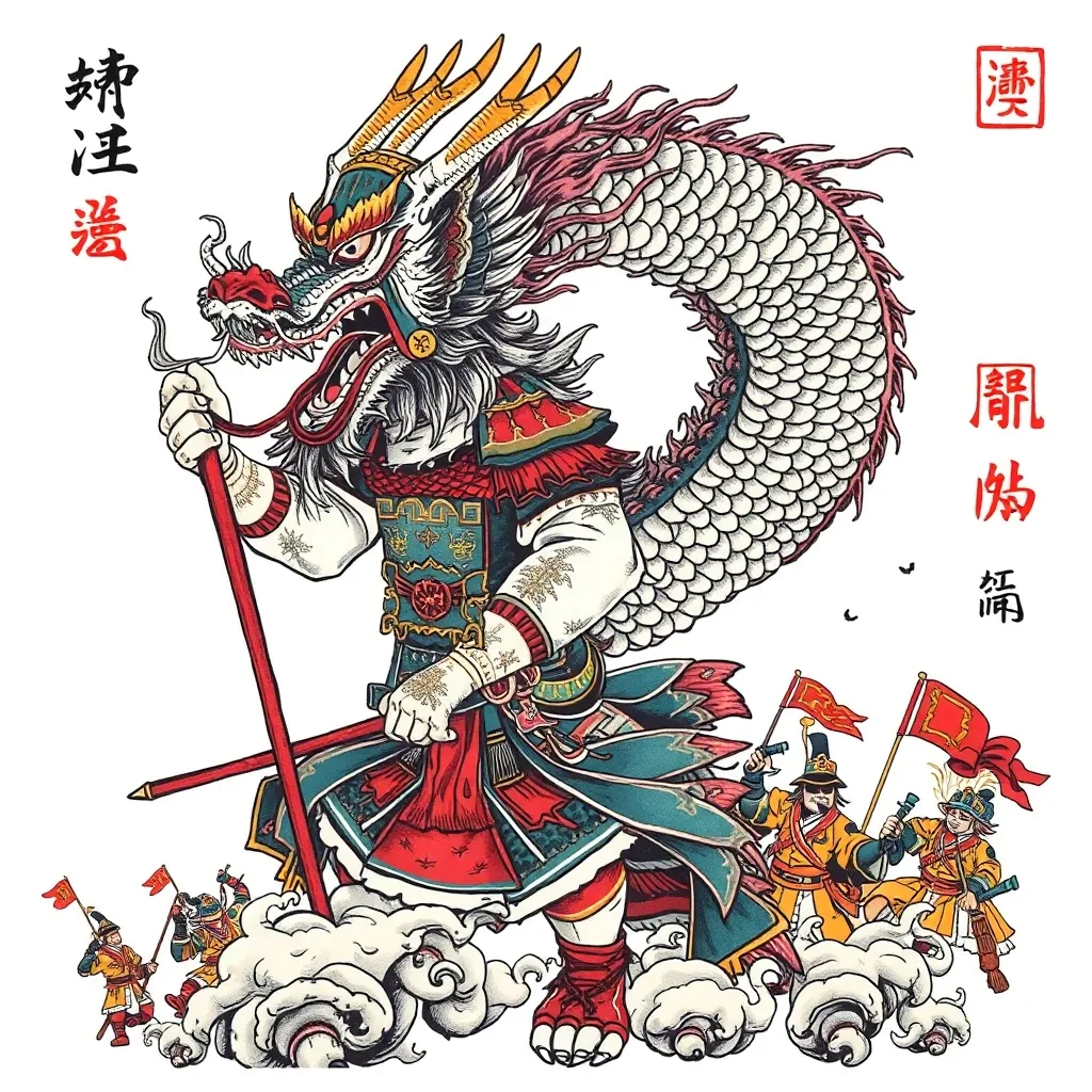 關聖帝君、龍、軍隊、日式板霧 tattoo