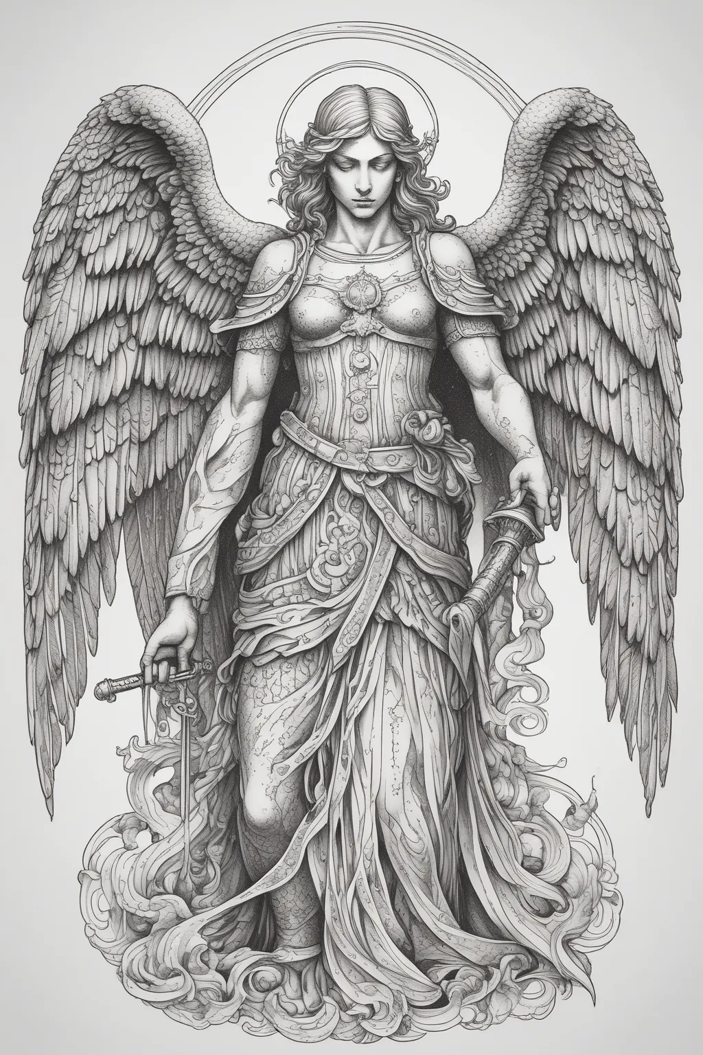 Guardian Angel Holding a fire sword tatuaż