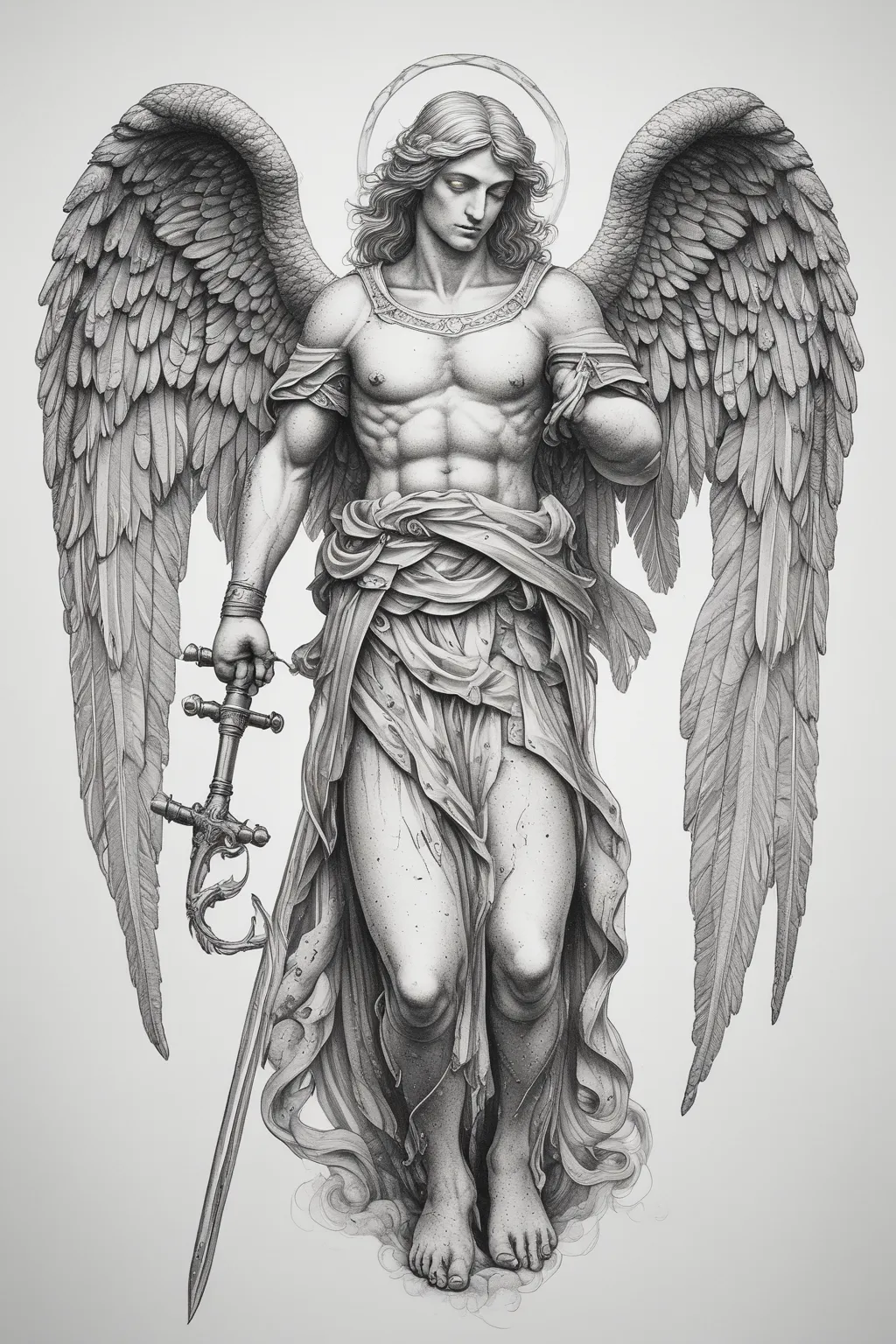 Guardian Angel Holding A Sword dövme