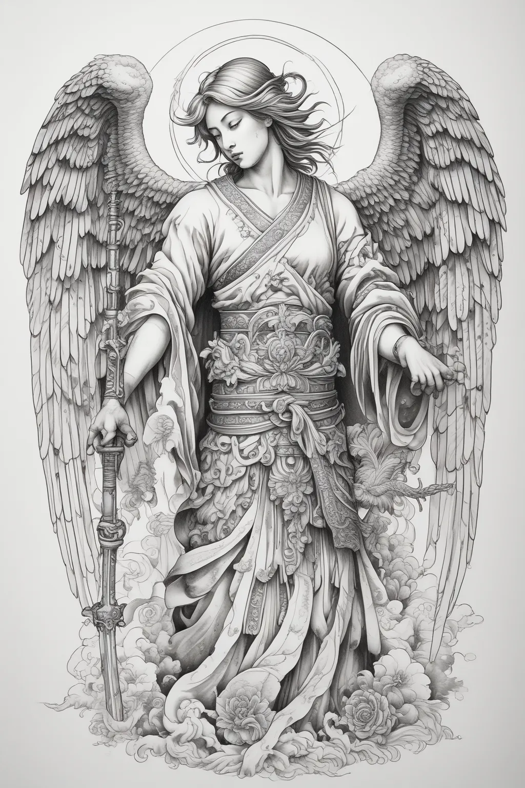 Guardian Angel Holding A Sword tatuagem