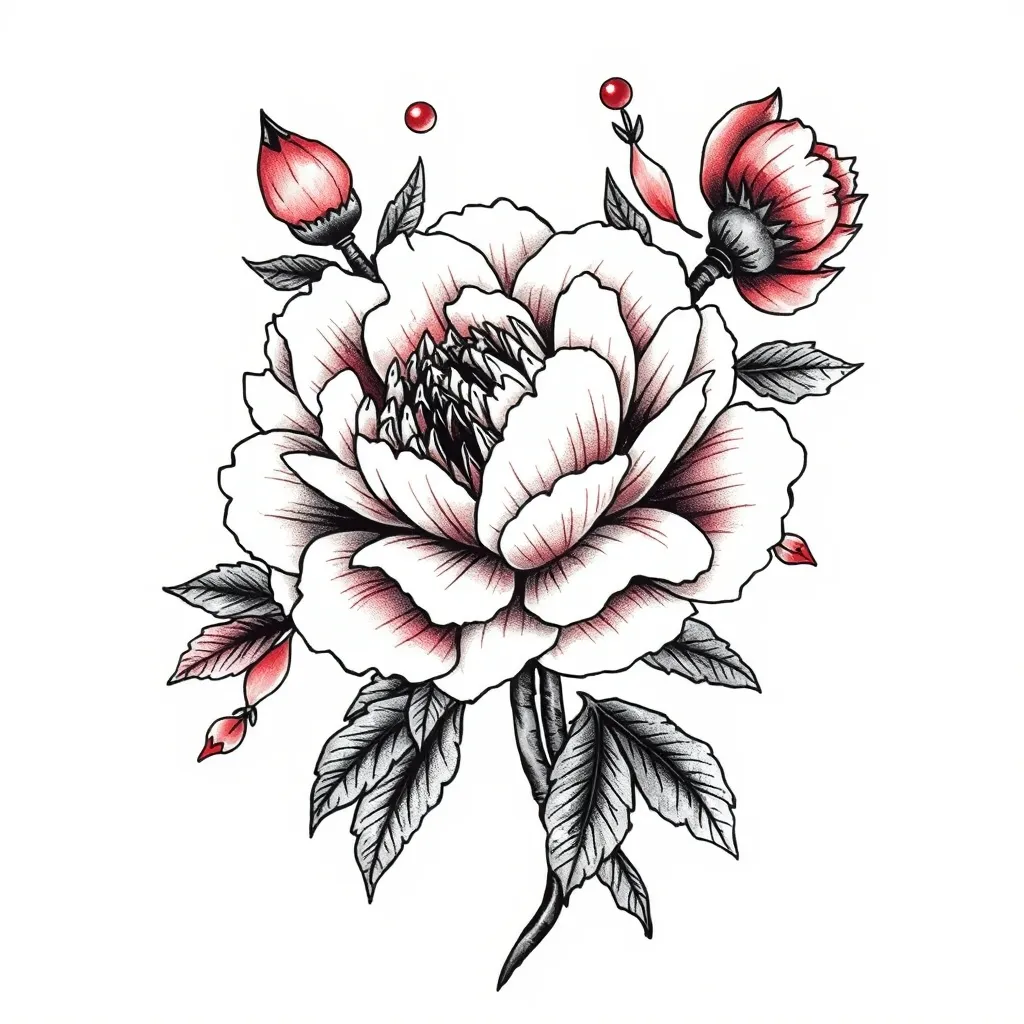半甲牡丹花貔恘 tatuaż