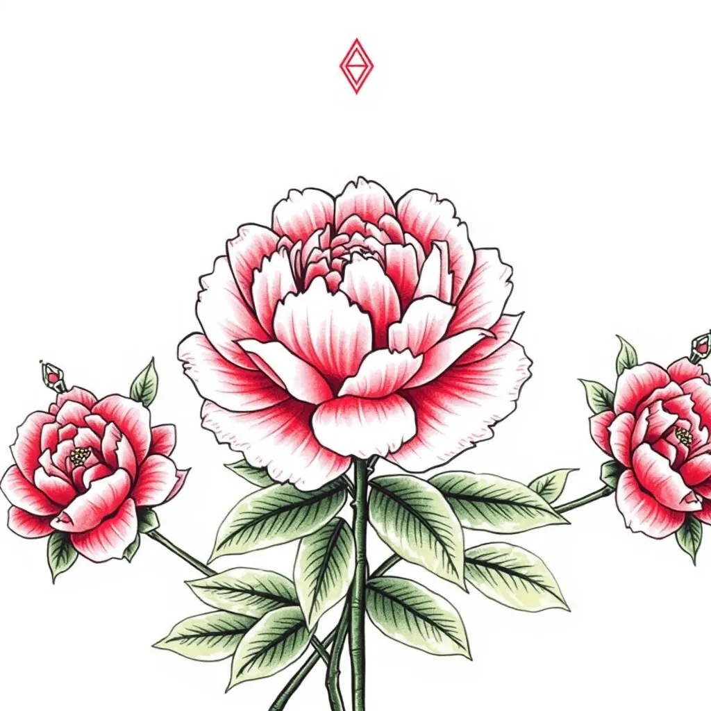 半甲纹身手稿牡丹花貔恘 tatuaż
