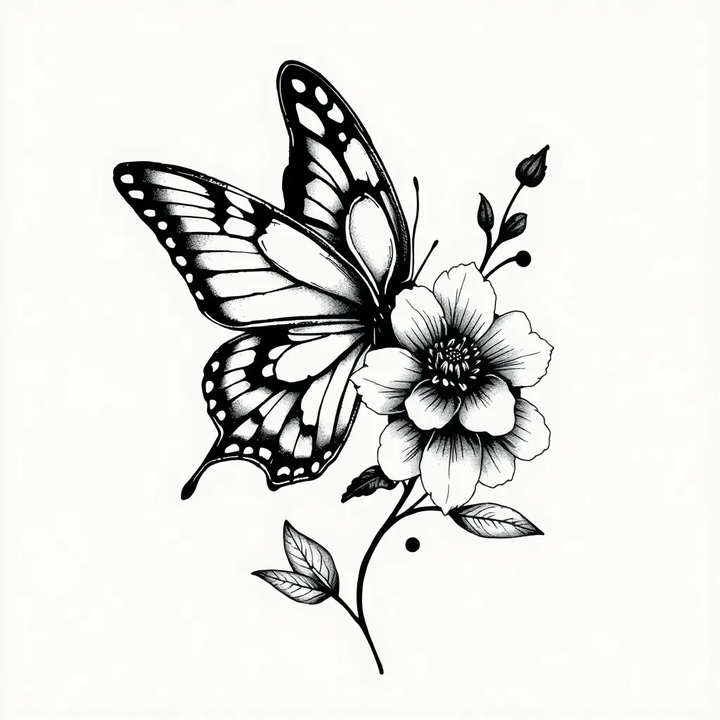 一半蝴蝶翅膀一半花 tatuagem