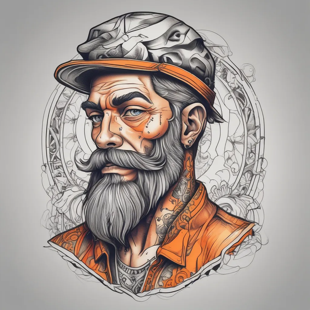 Half human half orange with a beard tatuering