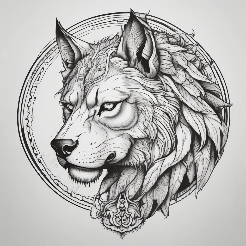 half wolf half lion tatuagem