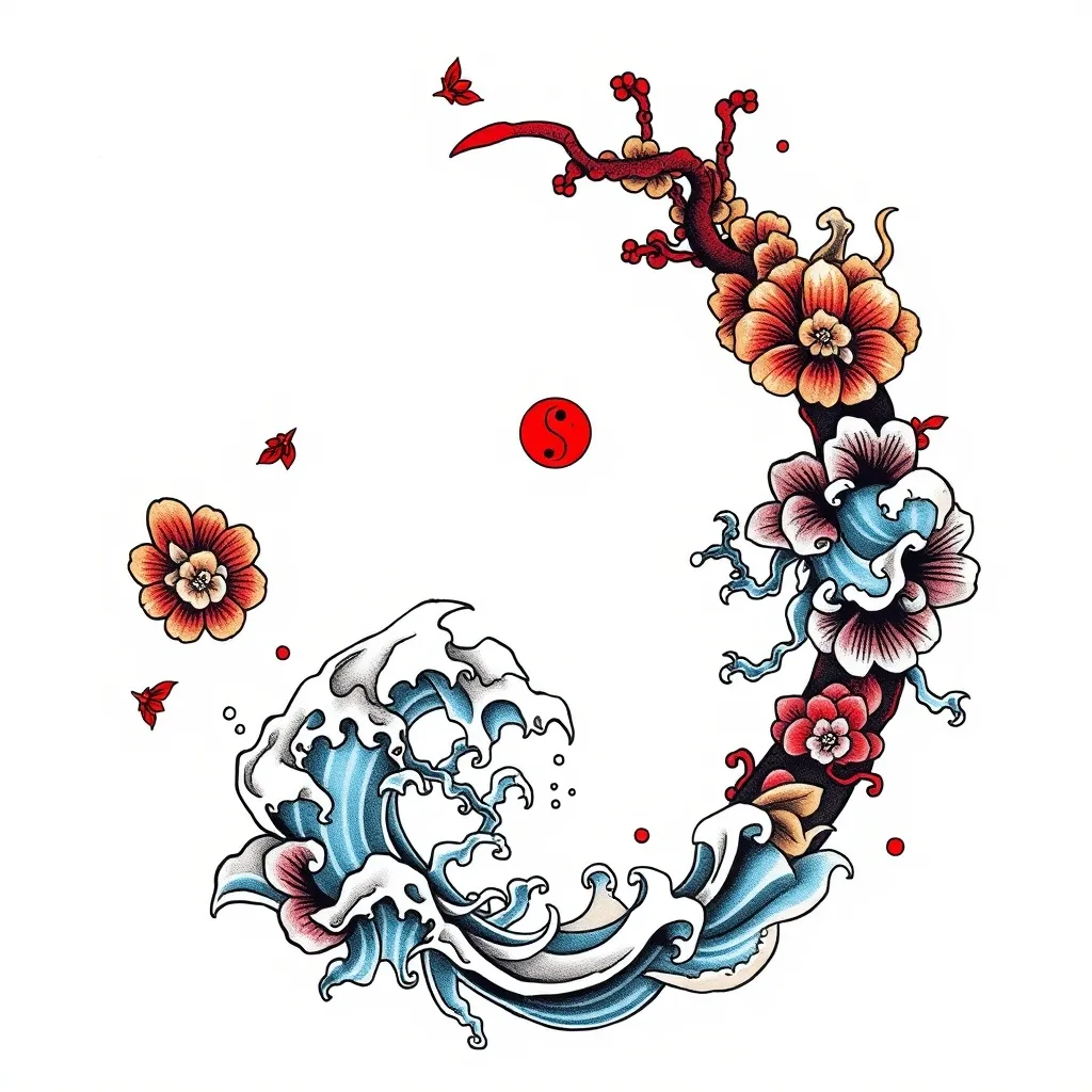 有太极图案和水元素 татуировка