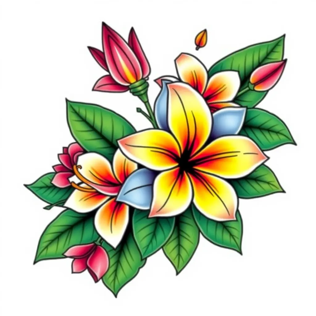 Hawaiian flowers with foiled tattoo