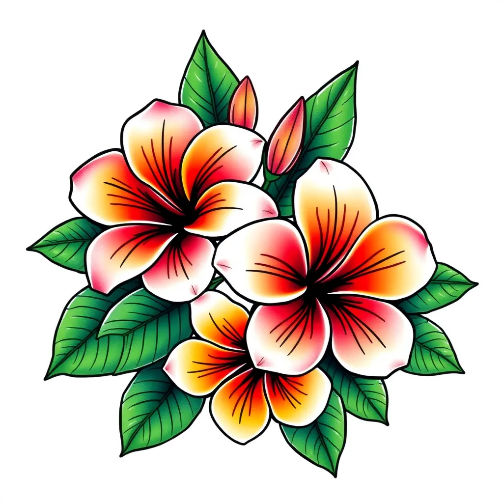 Hawaiian flowers with leaves  وشم