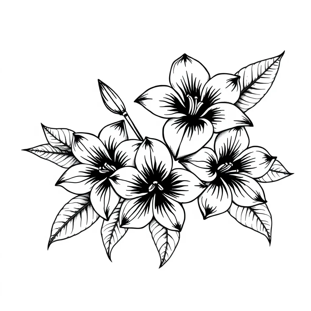 Hawaiian flowers with leaves  tattoo