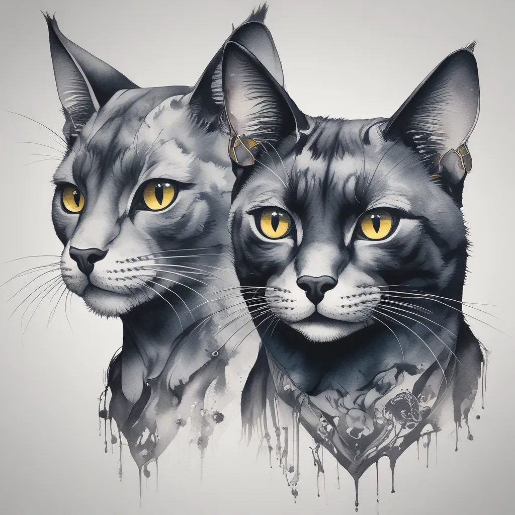 he Watercolor 1 female black cat and her brother 1 male black cat  tatuagem