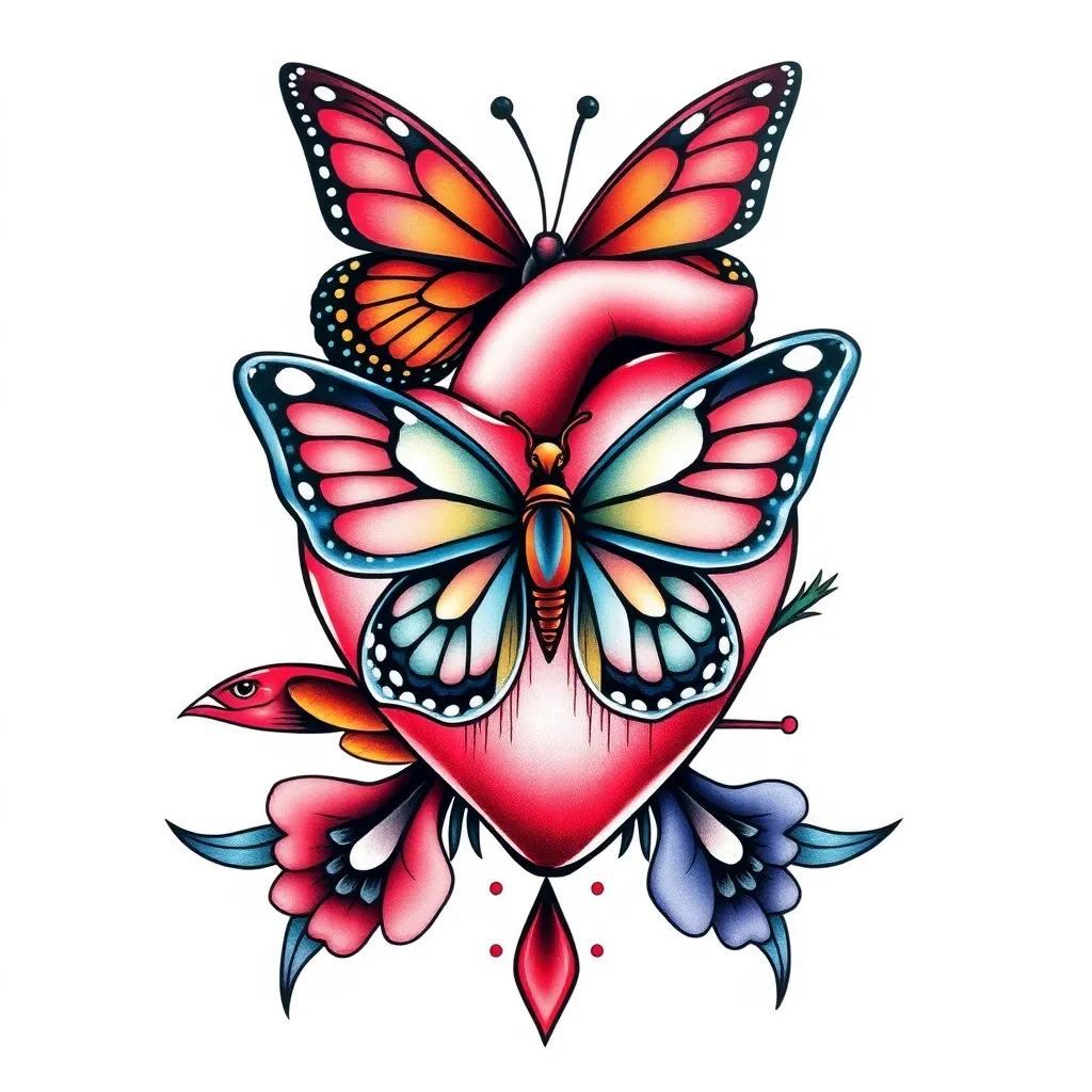 heart and buterfly tatuagem