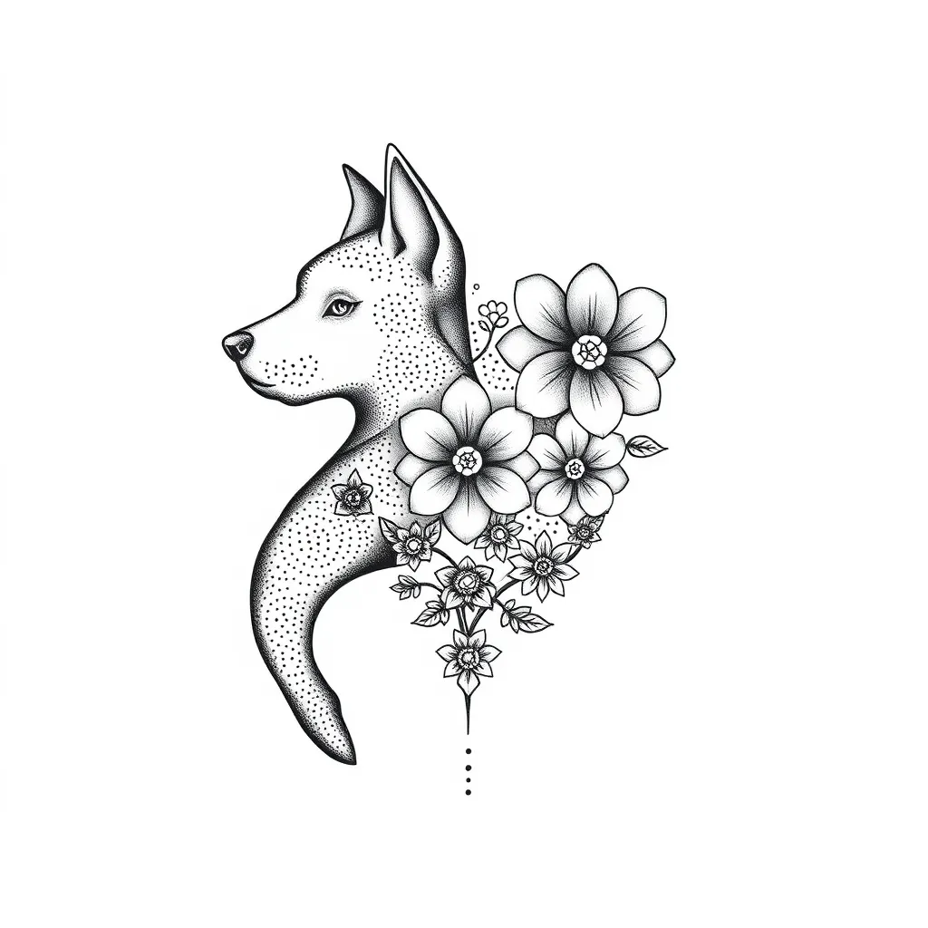 Coeur fleur montagne chien tattoo