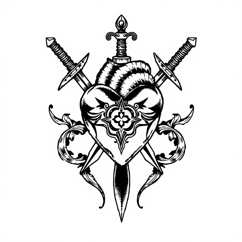 heart, three swords, pill 入れ墨